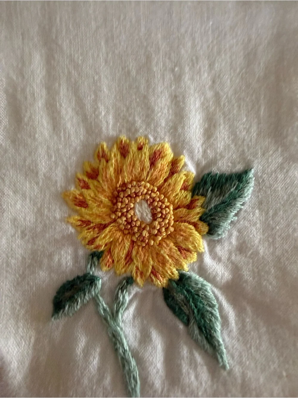 Vintage Embroidered Sunflower Hand Towel - White